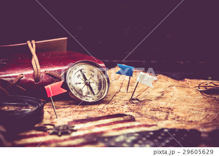 Columbus day and world map with compass 29605629