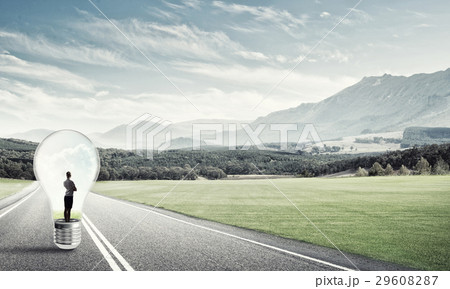 Businesswoman inside light bulb 29608287