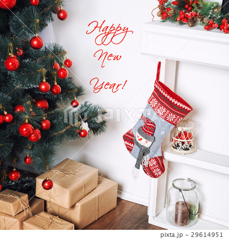Happy New Year Card. Beautiful decorated room with 29614951