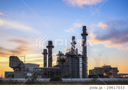 Gas turbine electrical power plant with sunset Gas turbine electrical power plant with sunset 29617033