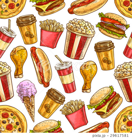Fast food sketch icons seamless pattern 29617581