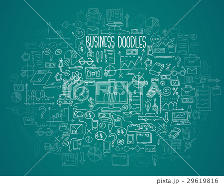 Hand draw doodle elements bank business finance 29619816