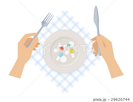 Human hands with table-knife, fork, plate of cure 29620744