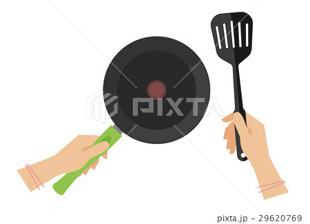 Female hands with empty teflon cooking pan  29620769