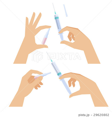 Hands with syringe and ampoule. Science, medical 29620802