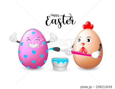 Chicken oval characters painting Easter egg.  29621649
