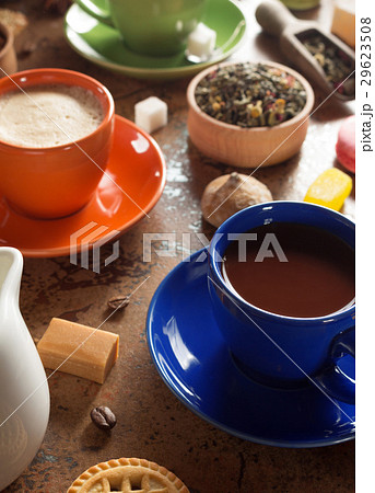 cup of cacao and coffee at table cup of cacao and coffee at table 29623508