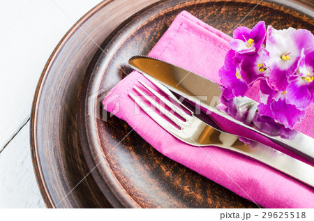 Spring Festive Table Setting With Fresh Flower. Spring Festive Table Setting With Fresh Flower. 29625518