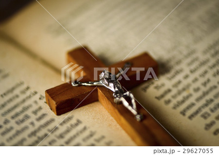 old christian crucifix on a bible 29627055