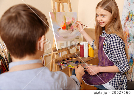 Cheerful children communicating at the art class Cheerful children communicating at the art class 29627566