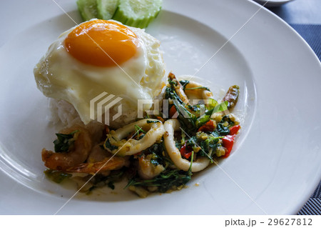 Rice and shrimp and squid and basil topped Rice and shrimp and squid and basil topped 29627812