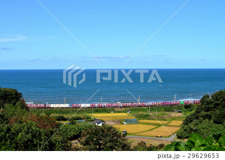 海沿いを行くコンテナ貨物列車 29629653