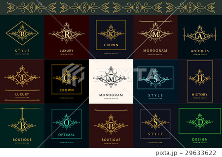 Monogram template. Calligraphic line logo design Monogram template. Calligraphic line logo design 29633622