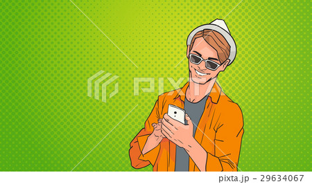 Young Man Using Cell Smart Phone Networking Online 29634067