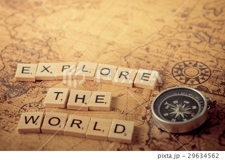 Explore the world concept text on vintage map 29634562