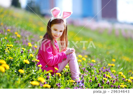 Adorable little girl in blooming meadow 29634643
