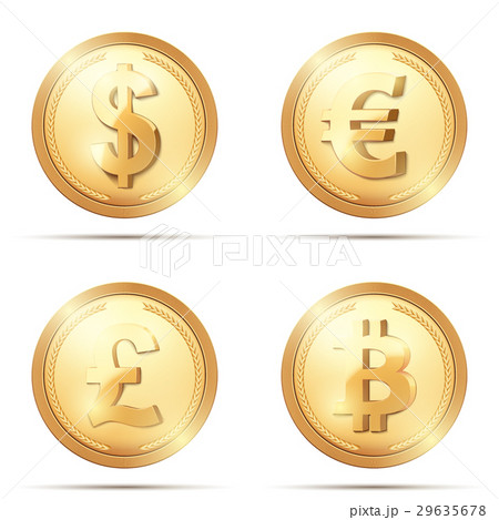 Gold coin set with currency sign. 29635678