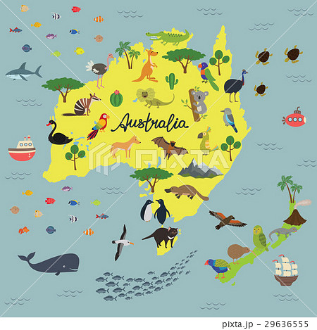 Map Of Animal Kingdom Of Australia And New Zealandのイラスト素材