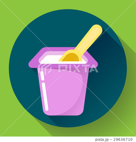 yogurt cup with a spoon flat icon Vector 29636710