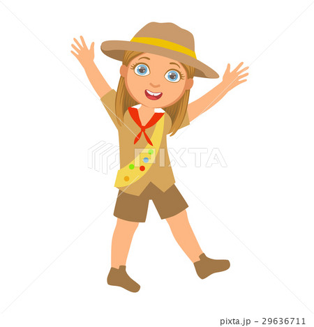 Happy scout girl raising her arms up, a colorful Happy scout girl raising her arms up, a colorful 29636711