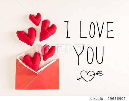 I Love You Message With Red Heart Cushionsの写真素材