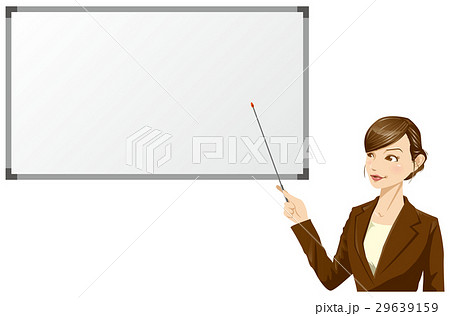 ビジネスウーマン　ホワイトボードの前で指示棒を持つイメージイラスト 29639159