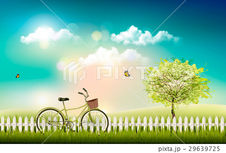 Nature meadow landscape with a bicycle. Vector. 29639725
