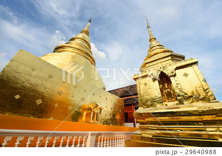 Big golden pagoda, Chedi with elephant Big golden pagoda, Chedi with elephant 29640988