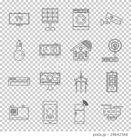 Smart home house icons set, outline style - Stock Illustration ...