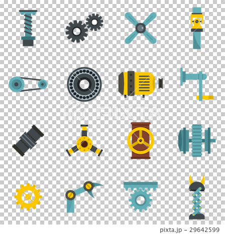 Techno mechanisms kit icons set, flat style 29642599
