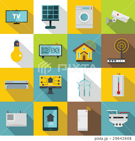 Smart home house icons set, flat style 29642608