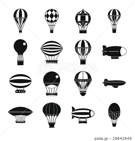 Retro Balloons Aircraft Icons Set Simple Styleのイラスト素材