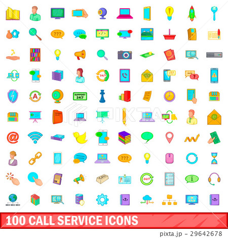 100 call service icons set, cartoon style 29642678