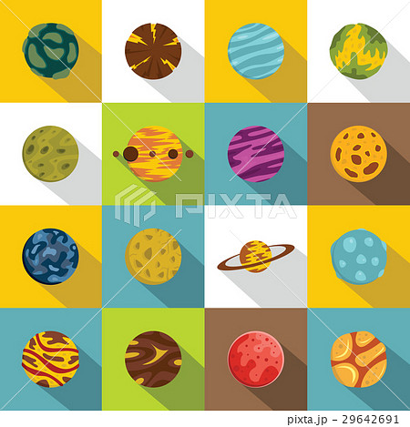 Fantastic planets icons set, flat style Fantastic planets icons set, flat style 29642691