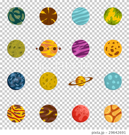Fantastic planets icons set, flat style 29642691