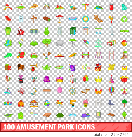 100 amusement park icons set, cartoon style 100 amusement park icons set, cartoon style 29642765