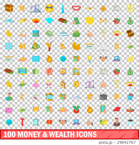 100 money and wealth icons set, cartoon style 100 money and wealth icons set, cartoon style 29642767