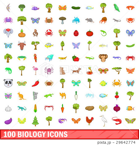 100 biology icons set, cartoon style 100 biology icons set, cartoon style 29642774