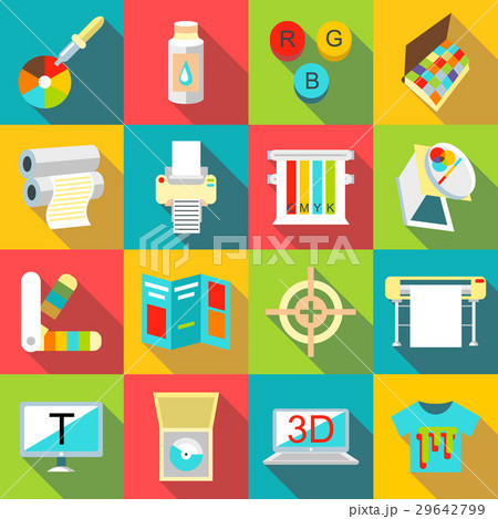 Printing processes icons set, flat style 29642799