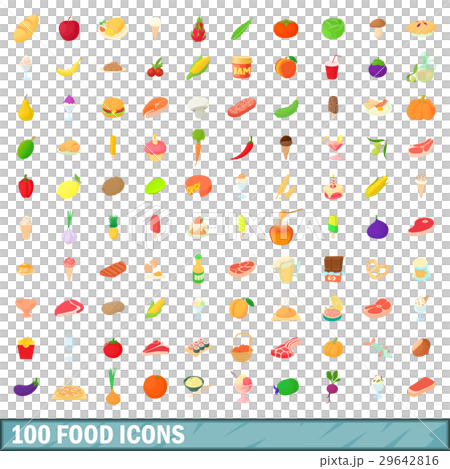 100 food icons set, cartoon style 100 food icons set, cartoon style 29642816