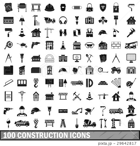 100 construction icons set in simple style 29642817