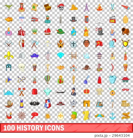 100 history icons set, cartoon style 29643104