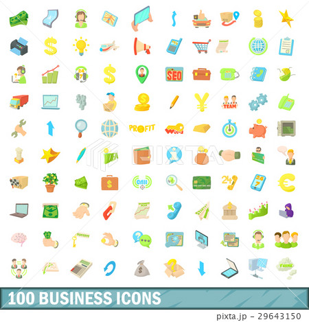 100 business icons set, cartoon style 29643150