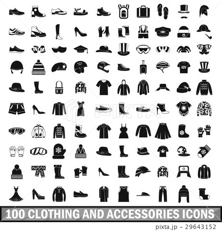 100 clothing and accessories icons set 29643152