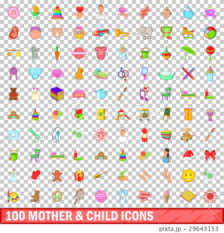 100 mother and child icons set, cartoon style 100 mother and child icons set, cartoon style 29643153