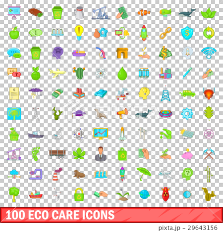 100 eco care icons set, cartoon style 29643156