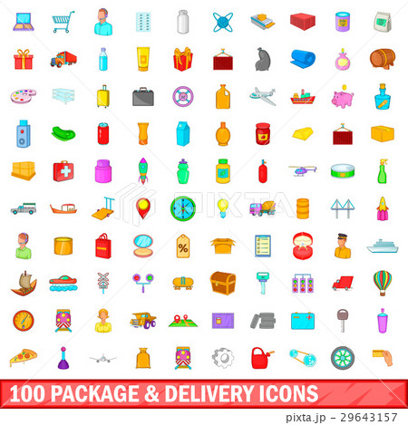 100 package and delivery icons set, cartoon style 100 package and delivery icons set, cartoon style 29643157