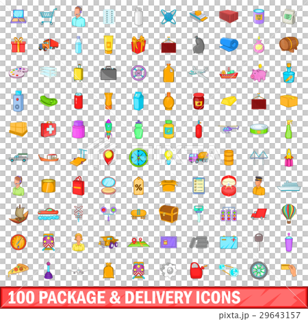 100 package and delivery icons set, cartoon style 100 package and delivery icons set, cartoon style 29643157