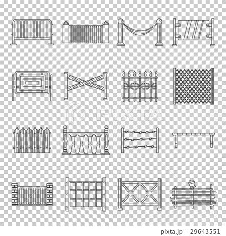 Fencing icons set, outline style 29643551