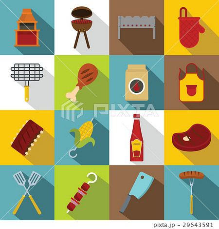 BBQ food icons set, flat style 29643591